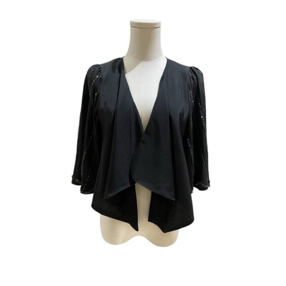 MM Couture Black Beaded Shrug Open Front Draped Special Occasion NWT